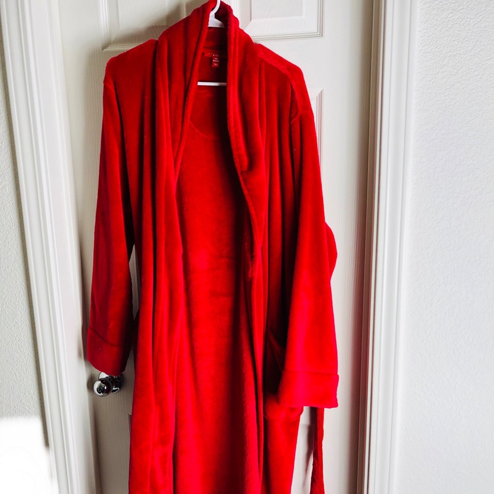 Luxurious Textured Plush Fleece Thick Bathrobe Red - Picture 1 of 8
